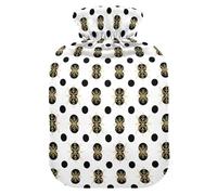 Christmas Black White Gold Snowflakes Dots Hot-Water Bottle with Soft Cover, 1L Hot Water Bag for Pain Relief