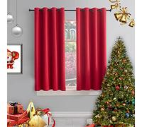 Christmas Blackout Curtain 2 Panels Curtains Drapes for Bedroom Living Room Windows Curtains Short W52xL45 Red Xmas