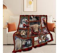 Christmas Blanket Highland Cow Farm Animal Throw Blanket Ultra Soft Cozy Fleece Goat Chicken Goose Duck Pig Donkey Gift Fuzzy Plush Bedding Blankets for Kids Adult Girls Boys Women Men 50"x40"