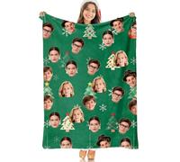 Christmas Blanket with Custom Face Print, Soft Flannel Material, Plush Warm Throw for Cozy Comfort, Festive Holiday Decoration Blankets Ideal for Winter Use on Sofa Bed in Living Room