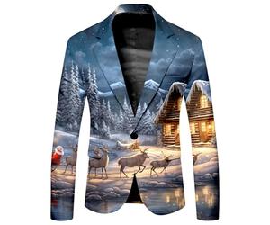 Christmas Blazer for Men Christmas Suit Slim Fit Funny Blazer Ugly Xmas 3d Graphic Printed Jacket Fancy Dress Costume Xmas Blazer Jackets for Men Business Wedding Festival Rave Outfit Causal Xmas