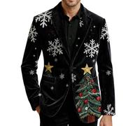 Christmas Blazer for Men Christmas Suits for Men UK Corduroy Xmas Festival Printed Blazers Jacket Funny Novelty Ugly Holiday Party Blazer Lapel Single Button Business Casual Outfits Black L