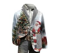Christmas Blazer for Men Corduroy Xmas Snowflake Santa Printed Regular Fit One Button Notched Lapel Sports Coats Plus Size Suit Jacket Lightweight Blazers Xmas Costume (11-Grey, XL)