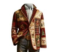 Christmas Blazer for Men Corduroy Xmas Snowflake Santa Printed Regular Fit One Button Notched Lapel Sports Coats Plus Size Suit Jacket Lightweight Blazers Xmas Costume (9-Watermelon Red, L)