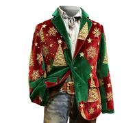 Christmas Blazer for Men Corduroy Xmas Snowflake Santa Printed Regular Fit One Button Notched Lapel Sports Coats Plus Size Suit Jacket Lightweight Blazers Xmas Costume (6-Green, M)