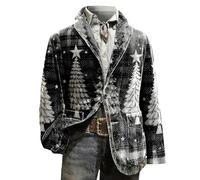 Christmas Blazer for Men Corduroy Xmas Snowflake Santa Printed Regular Fit One Button Notched Lapel Sports Coats Plus Size Suit Jacket Lightweight Blazers Xmas Costume (5-Black, XXXXL)