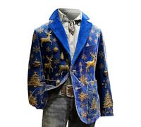 Christmas Blazer for Men Corduroy Xmas Snowflake Santa Printed Regular Fit One Button Notched Lapel Sports Coats Plus Size Suit Jacket Lightweight Blazers Xmas Costume (1-Blue, XL)