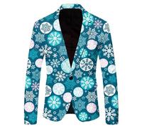 Christmas Blazer for Men Men's Suit Jacket Snowflake Santa Print Pocket Lapel Button Suit Party Single Breasted Blazer Pattern Lightweight Pocket Christmas Jackets for Men Christmas Costumes for Men