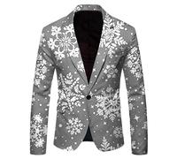 Christmas Blazer for Men Printed Long Sleeve Suit Jacket Xmas Party Wear Blazer Slim Fit Blazer Leisure Jackets Christmas Jacket Men's Suit Jacket Tuxedo Blazer, Dark grey, XXXL