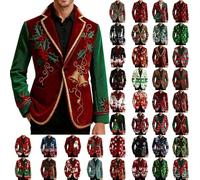 Christmas Blazer for Men Santa Snowflake Printed Elegant Suit Notched Lapel Sports Coats Plus Size Xmas 61d Print Design for Festive Occasions Xmas Suit for Men UK Business Outfit