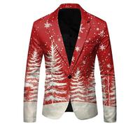 Christmas Blazer for Men Slim Fit One Button Notched Lapel Blazer Jacket for Men with Pockets Business Lightweight Men's Blazers Xmas Costume