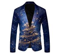 Christmas Blazer for Men Slim Fit One Button Notched Lapel Blazer Jacket for Men with Pockets Business Lightweight Men's Blazers Xmas Costume