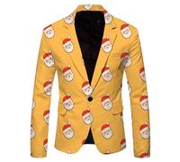 Christmas Blazer for Men Suit Jackets for Men Snowflake Santa Print Pocket Lapel Button Suit Party Single Breasted Blazer Pattern Lightweight Pocket Christmas Suit Jacket Christmas Men’s Santa Costume