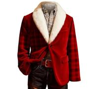 Christmas Blazer for Men Vintage Holiday Corduroy Suit Jacket Long Sleeve Suit Jackets Ugly Jacket Lightweight Xmas Snowflake Printed One Button Business Office Jackets Work Blazers Red