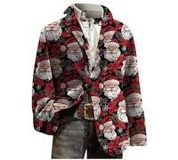 Christmas Blazer for Men Xmas Corduroy Jacket Reindeer Santa Claus Tuxedo Coat Long Sleeve Single-Breasted Suit Blazer Christmas Tree Snowflakes Jackets Slim Fit Blazers for Wedding Party Prom