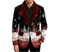 Christmas Blazer for Men Xmas Corduroy Jacket Reindeer Santa Claus Tuxedo Coat Long Sleeve Single-Breasted Suit Blazer Christmas Tree Snowflakes Jackets Slim Fit Blazers for Wedding Party Prom