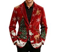 Christmas Blazer for Men Xmas Corduroy Jacket Reindeer Santa Claus Tuxedo Coat Long Sleeve Single-Breasted Suit Blazer Christmas Tree Snowflakes Jackets Slim Fit Blazers for Wedding Party Prom