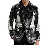 Christmas Blazer for Men Xmas Corduroy Jacket Reindeer Santa Claus Tuxedo Coat Long Sleeve Single-Breasted Suit Blazer Christmas Tree Snowflakes Jackets Slim Fit Blazers for Wedding Party Prom