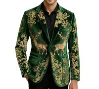 Christmas Blazer for Men Xmas Corduroy Jacket Reindeer Santa Claus Tuxedo Coat Long Sleeve Single-Breasted Suit Blazer Christmas Tree Snowflakes Jackets Slim Fit Blazers for Wedding Party Prom