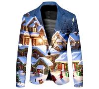 Christmas Blazer Jacket-Mens Christmas Blazer Men Christmas Printed Suit For Business And Foreign Trade Loose And Comfortable Fashionable Jacket (Beige, Xxxl)