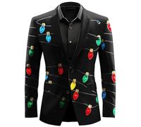 Christmas Blazer Jacket-Mens Christmas Costume Tailored Fit Business Jacket For Formal Occasions And Wear With Modern Classic Design And Comfortable Stretch Fabric (Black, L)