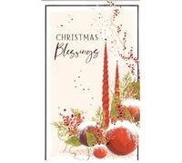 Christmas Blessings Holiday Card, 12 x 19.5 cm, Religious Greeting Design with Red Candles and Ornaments