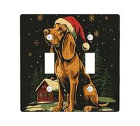 Christmas Bloodhound Dog Decorative Light Switch Cover Plate 2 Gang Double Toggle, Xmas Snowy Forest Switchcover Switchplate, Pet Electrical Faceplate for Kitchen Living Room