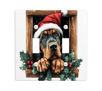 Christmas Bloodhound Dog Decorative Light Switch Cover Wall Plate 2 Gang Double Toggle, Funny Xmas Windows Switchcover Switchplate, Pet Electrical Faceplate for Kitchen Living Room