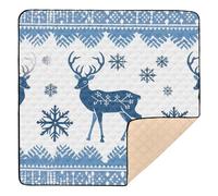 Christmas Blue and White Snow Elk Large Non-Slip Baby Gym & Activity Mat for Floor Waterproof Infant Play Activity Mat for Babies Infants Toddlers, 50'' x 50''