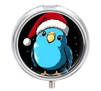 Christmas Blue Budgie Bird Small Pill Box Case 3 Compartment 2"