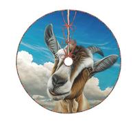 Christmas Blue Goat Print Print Tree Skirt,Winter Christmas Tree Mat For Home Party Holiday Indoor Outdoor Decorations