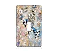 Christmas Blue Jay Bird Decorative Light Switch Cover Wall Plate 1 Gang Single Toggle, Luxury Snowflakes Balls Electrical Faceplate for Kitchen Bathroom Decor, Xmas Electrical Switchplate