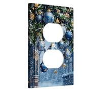 Christmas Blue Ornament Light Switch Cover Plate/Outlet Covers, Winter Decorative for Home, Holiday Wall Art, Standard Size Single Duplex Outlet