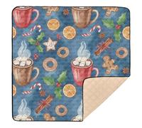 Christmas Blue Red Brown Drink Cookie Holly Cute Foldable Baby Playmat for Floor Comfortable Tummy Time Mat for Baby Kids Toddlers Infants, 50'' x 50''