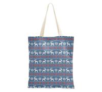 Christmas Blue Red White Knit Reindeer Canvas Totes with Handles Casual Christmas Presents for Women
