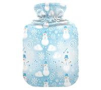 Christmas Blue Snowman Cloud Pattern Travel Hot Water Bottle with Soft Cover, 1L Warm Water Bottle for Bed for Hot and Cold Therapies