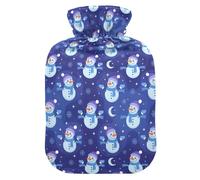 Christmas Blue Snowman Night Sky Hot Bottle Water Bag with Soft Cover, 1L Hot Compresses for The Body for Menstrual Cramps