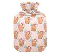 Christmas Blush Colorful Bear Balloon Cute Hot Water Bottle with Soft Cover, 1L Water Bottle Bag for Tummy Warmer