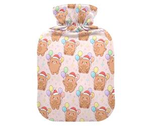 Christmas Blush Colorful Bear Balloon Cute Hot Water Bottle with Soft Cover, 1L Water Bottle Bag for Tummy Warmer