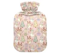 Christmas Blush Cute Christmas Elements Hot Water Bottle with Soft Cover, 1L Hot Water Bags for Period Cramps
