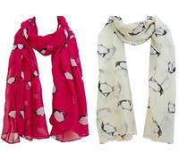 Christmas Bonanza Pack of 2 Scarves Wrap Shawl Scarf for Women Ladies (Hot Pink & Cream Penguin, 2)