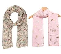 Christmas Bonanza Pack of 2 Scarves Wrap Shawl Scarf for Women Ladies (Robin Cream & Foil Fairy Baby Pink, 2)