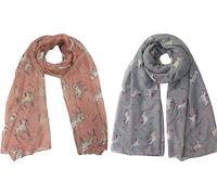 Christmas Bonanza Pack of 2 Scarves Wrap Shawl Scarf for Women Ladies (Unicorn Horse - Peach & Silver, 2)