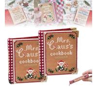 Christmas Book 3D Cross Stitch Kit - Mrs Claus's Cookbook with Bonus Oven Mitten Pattern, Complete Craft Set,Handmade Christmas Holiday Embroidery Decor, DIY Xmas Gift for All Skill Levels(2PCS)