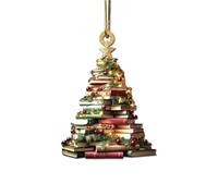 Christmas Book Tree Ornament, Book Lovers Christmas Ornament Bookshelf Ornament, Acrylic Tree Pendant Gift for Her Librarian, Reading Vintage Christmas Ornament for Christmas Decors