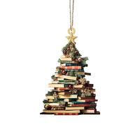 Christmas Book Tree Ornament,Today 2024 Christmas Tree Shape Bookshelf Pendant,Acrylic Books Stacked Ornament,Christmas Bookworm Hanging Ornaments,Xmas Library Ornament Gifts for Book Lovers (F)