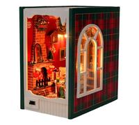 Christmas Booknook - Book Nook Kit Christmas Miniature Kit | Bookend Made | Merry Christmas House Model Booknook with LED Lights for Bookshelf Use Decoration