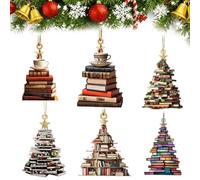 Christmas Books Stacked Ornament - Acrylic Bookshelf Pendant for Book Lovers, Unique Literary for Readers, Bookworms, Teachers, Librarians & Book Clubs, Festive Christmas Decor (6 styles)