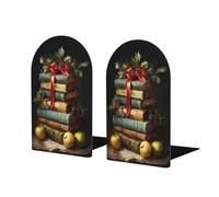 Christmas Books With Holly And Mistletoe Bookends For Shelves 2 Pcs Wooden Book Stopper Organizer For Home Office Libraries