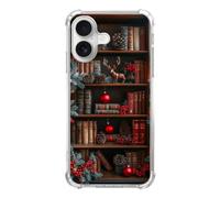 Christmas Bookshelf Bookish Phone Case Compatible with iPhone 16, Books Deer Pinecones Winter Girl Women Men Unique Soft TPU Bumper Cover Case for iPhone 16
